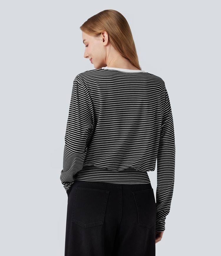 Round Neck Long Sleeve Stripe Casual T-Shirt