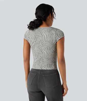 OneForm Seamless Flow U Neck Short Sleeve Zebra Print Casual Sports Top