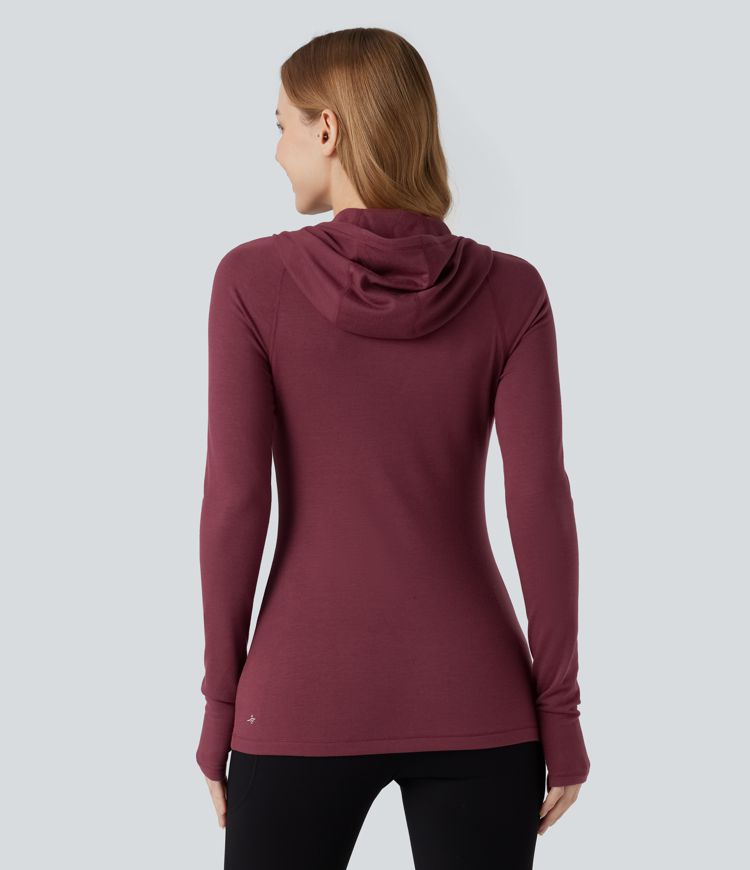 Halara HeatCore Hooded Long Sleeve Thumb Hole Warming Yoga Sports Top