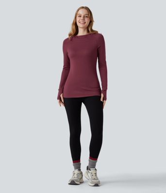 Halara HeatCore Hooded Long Sleeve Thumb Hole Warming Yoga Sports Top