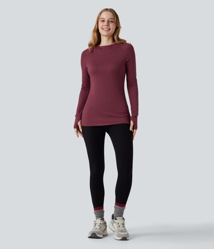 Halara HeatCore Hooded Long Sleeve Thumb Hole Warming Yoga Sports Top