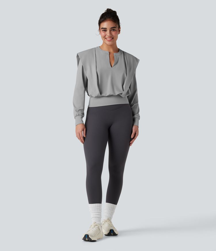 Notched Long Sleeve Yoga Sports Top