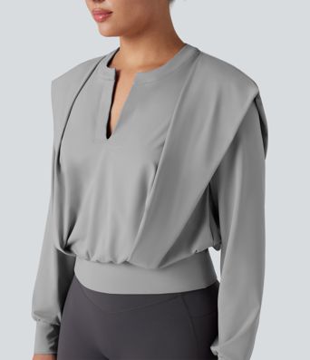 Notched Long Sleeve Yoga Sports Top