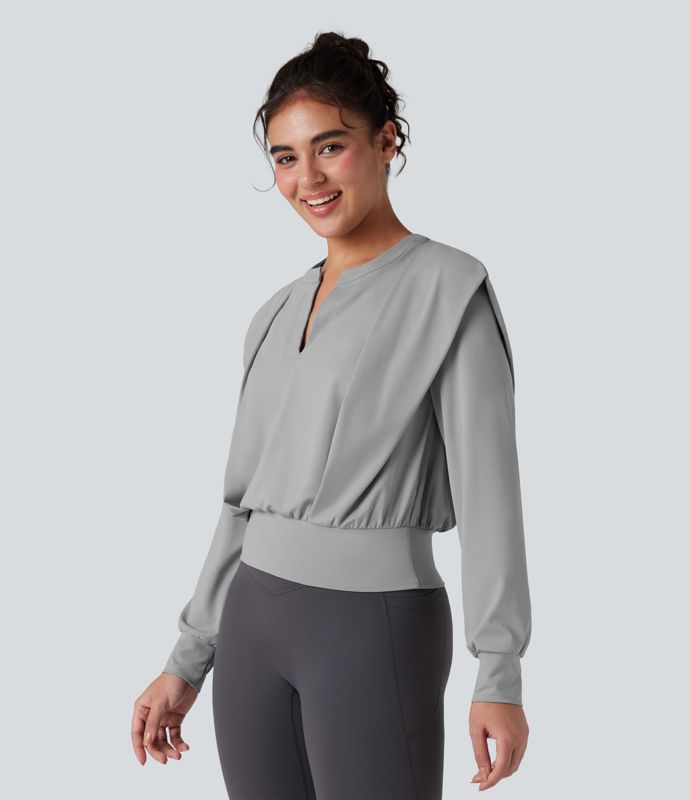Notched Long Sleeve Yoga Sports Top