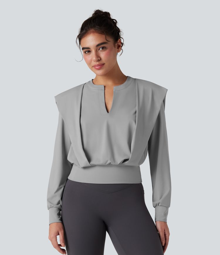 Notched Long Sleeve Yoga Sports Top