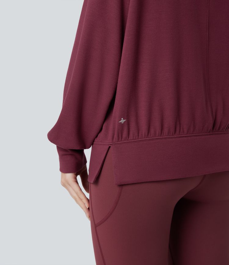 Halara HeatCore - Yoga-Sport-Top mir hohem Kragen, Taschen und langen Ärmeln - wärmend