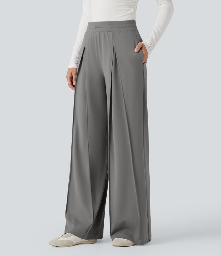 Hoch taillierte, weit geschnittene Freizeithosen mit Taschen