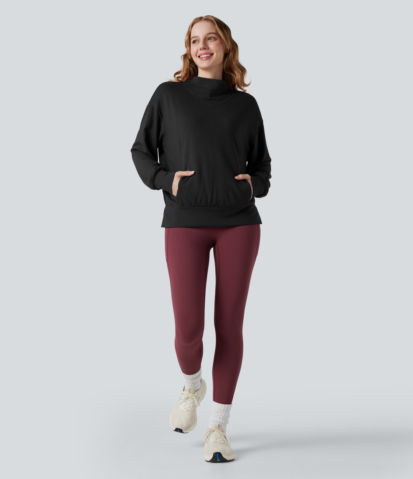 Halara HeatCore - Yoga-Sport-Top mir hohem Kragen, Taschen und langen Ärmeln - wärmend