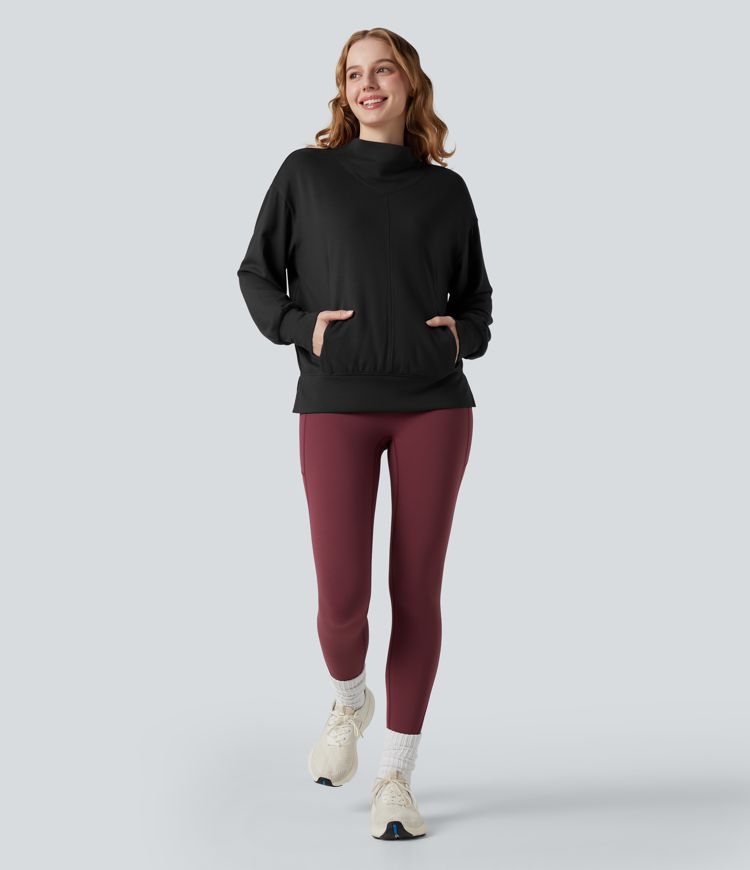 Halara HeatCore - Yoga-Sport-Top mir hohem Kragen, Taschen und langen Ärmeln - wärmend