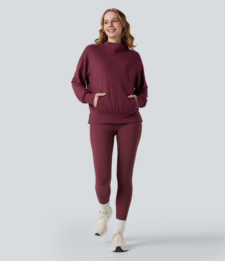 Halara HeatCore - Yoga-Sport-Top mir hohem Kragen, Taschen und langen Ärmeln - wärmend