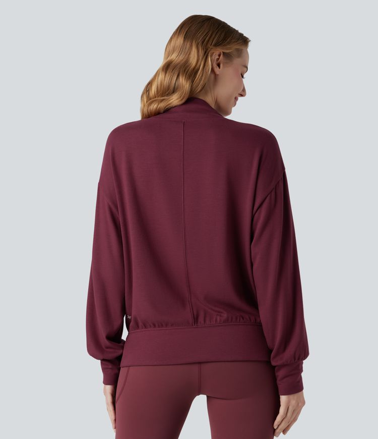 Halara HeatCore - Yoga-Sport-Top mir hohem Kragen, Taschen und langen Ärmeln - wärmend