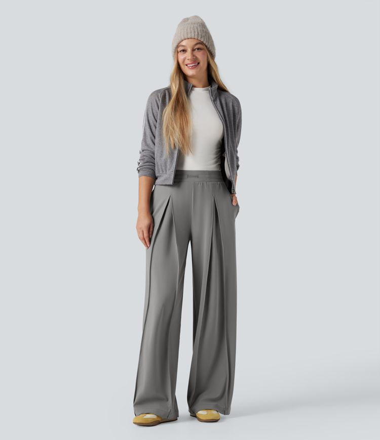 Hoch taillierte, weit geschnittene Freizeithosen mit Taschen