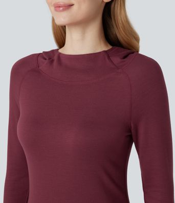 Halara HeatCore Hooded Long Sleeve Thumb Hole Warming Yoga Sports Top