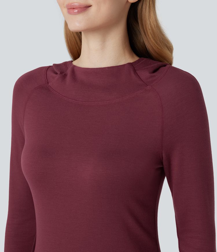 Halara HeatCore Hooded Long Sleeve Thumb Hole Warming Yoga Sports Top