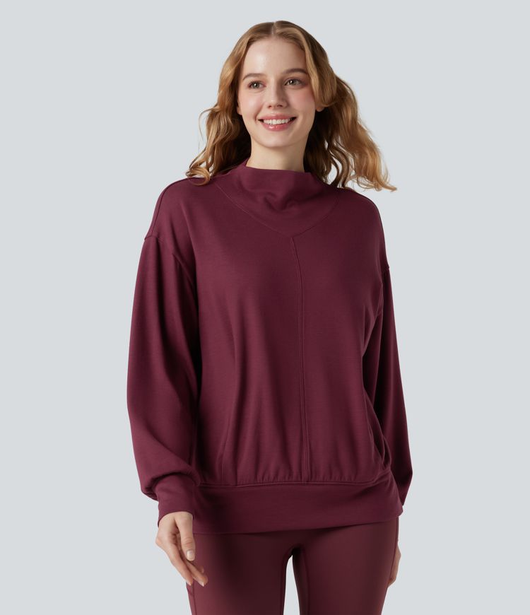 Halara HeatCore - Yoga-Sport-Top mir hohem Kragen, Taschen und langen Ärmeln - wärmend