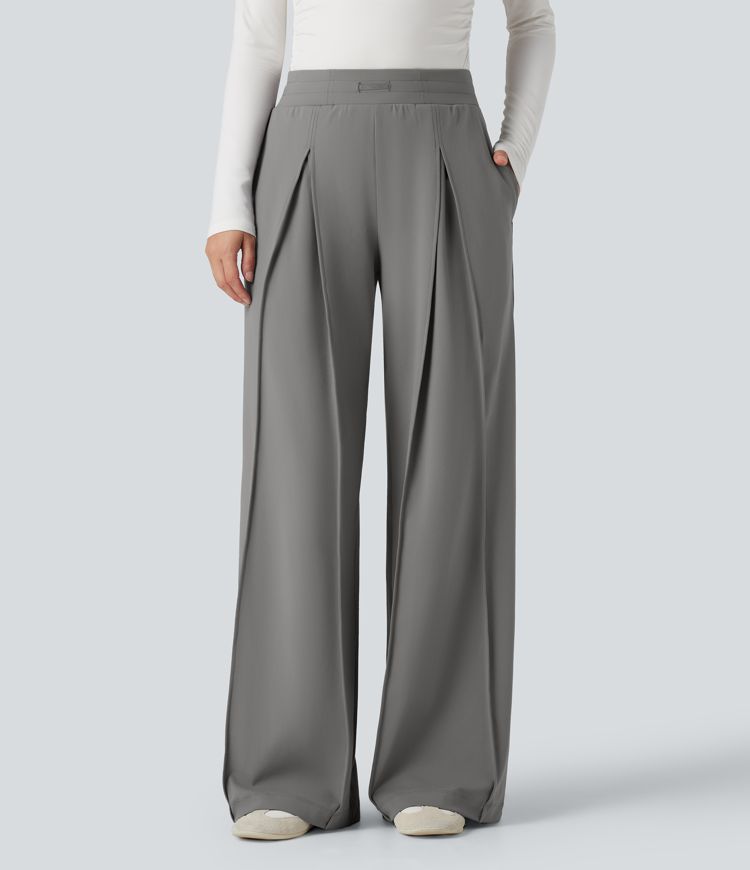 High Waisted Wide Leg Casual Trousers with Pockets
