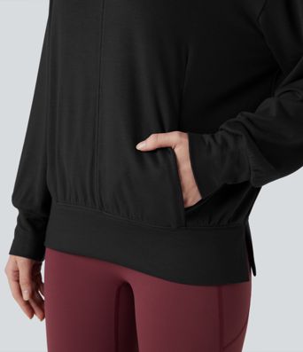 Halara HeatCore - Yoga-Sport-Top mir hohem Kragen, Taschen und langen Ärmeln - wärmend