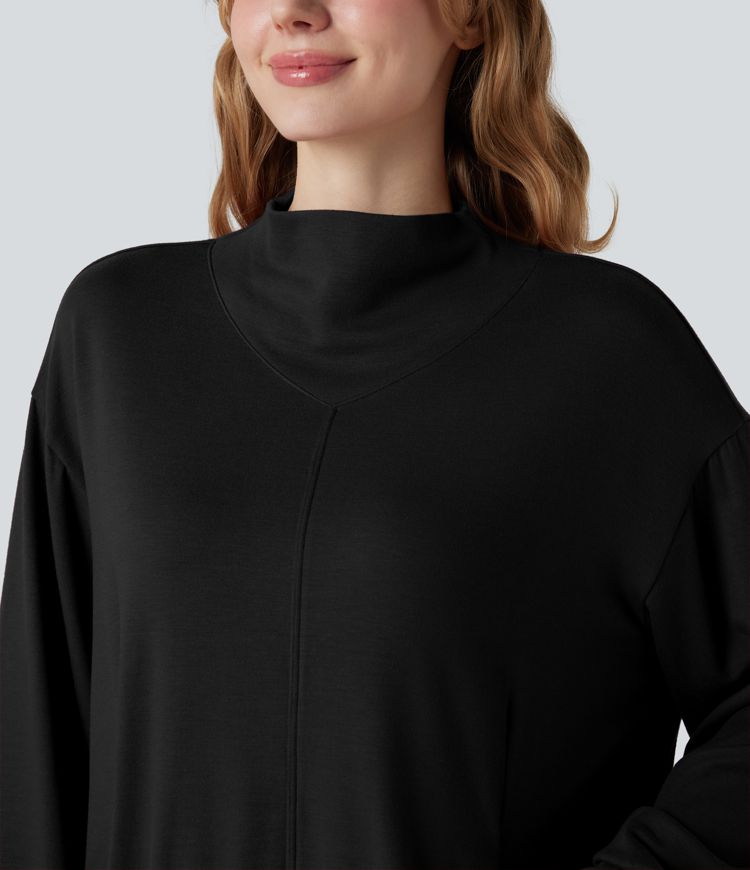 Halara HeatCore - Yoga-Sport-Top mir hohem Kragen, Taschen und langen Ärmeln - wärmend