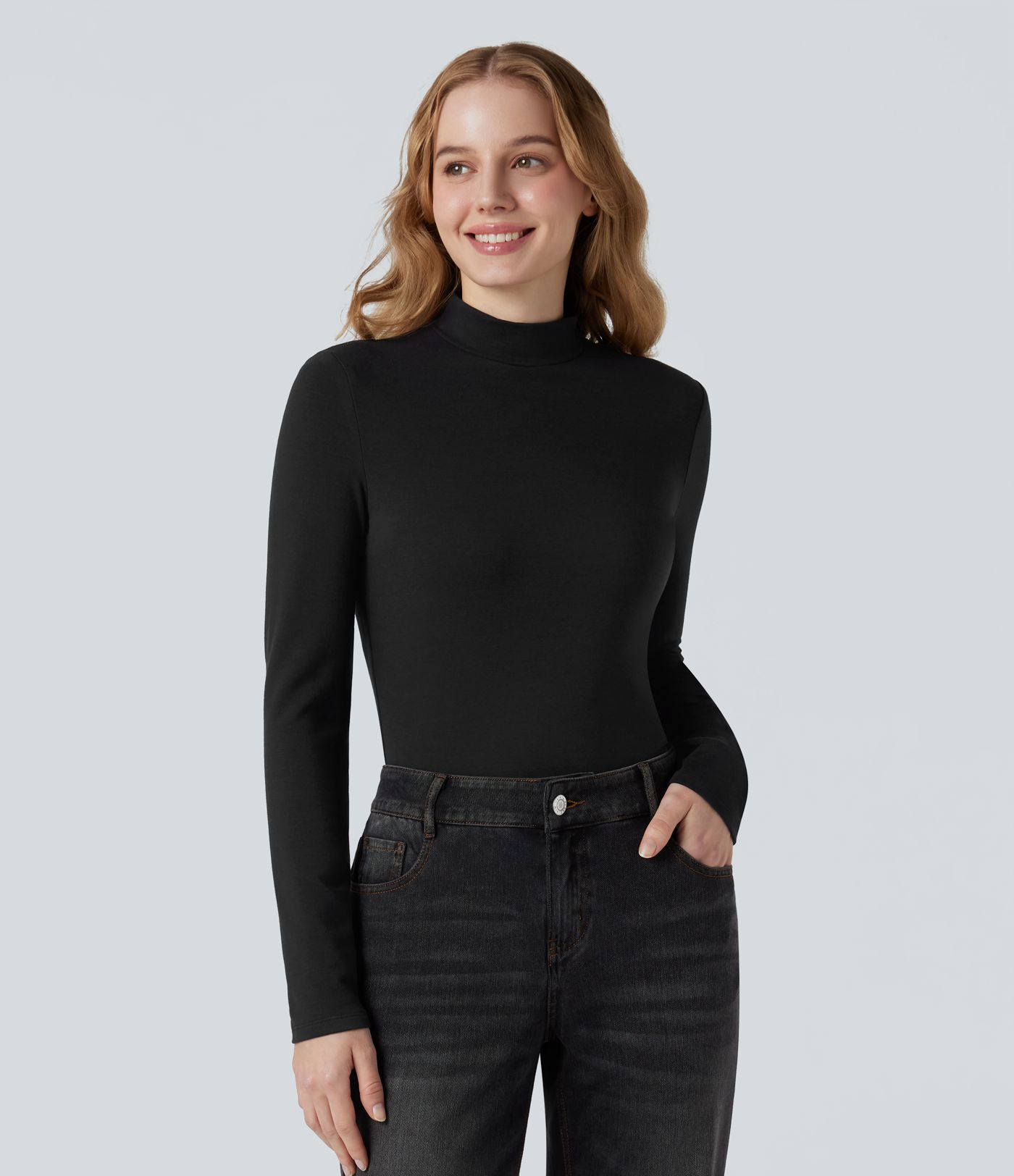 Lässig wärmendes Top mit Stehkragen und langen Ärmeln