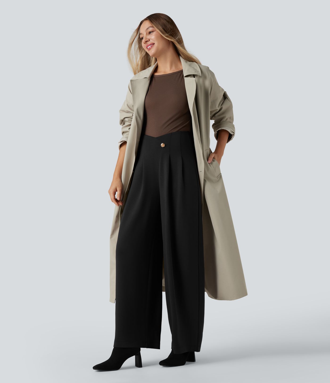 Pantalon tailleur large taille très haute en velours croisé SpacerTek™