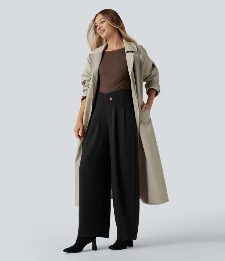 Pantalon tailleur jambes larges croisé taille très haute