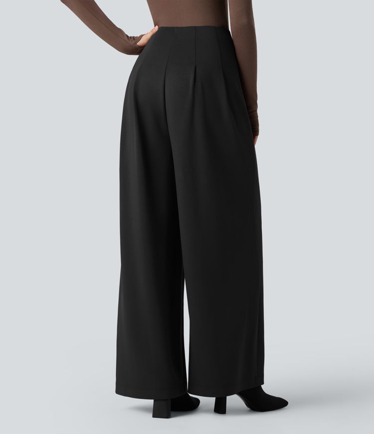 Pantalon tailleur jambes larges croisé taille très haute