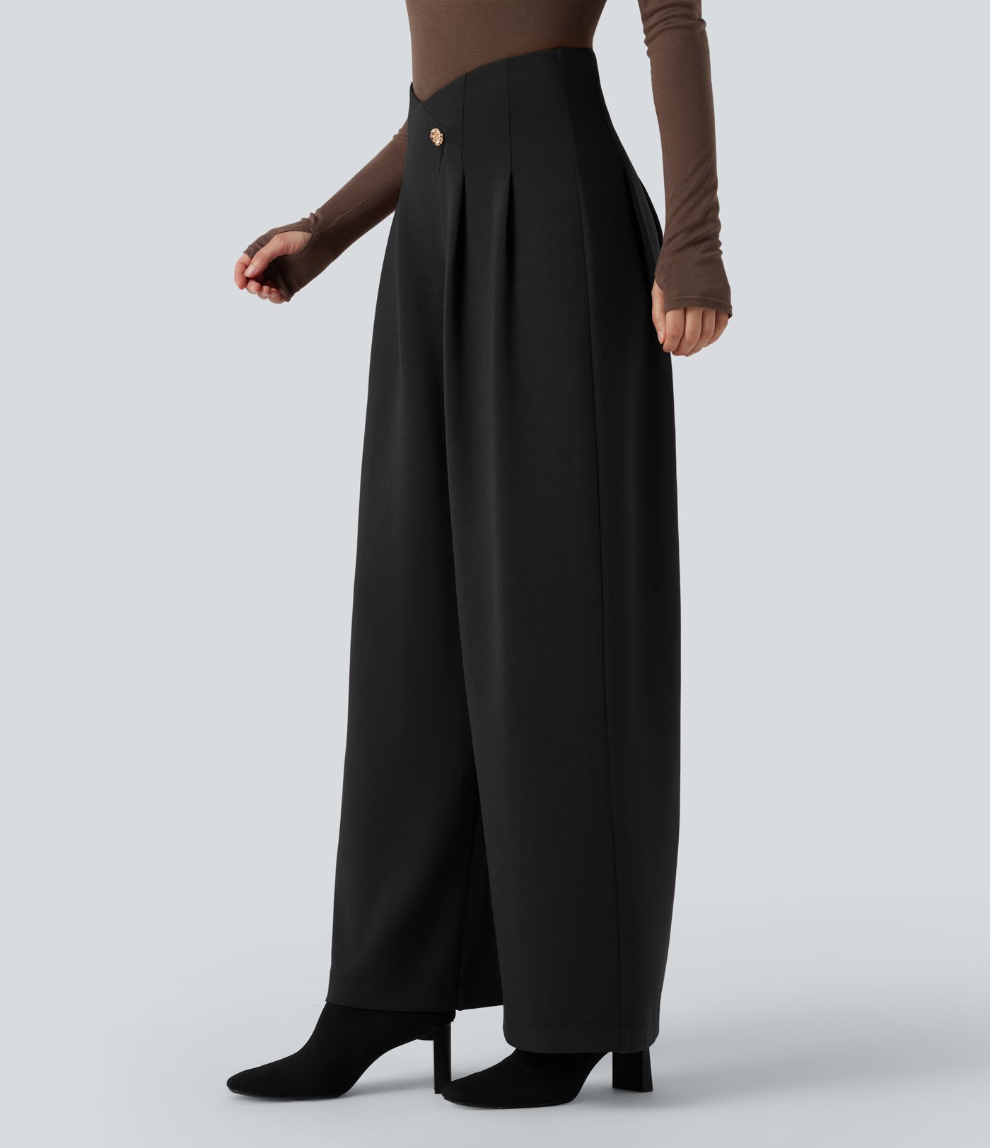 Pantalon tailleur large taille très haute en velours croisé SpacerTek™