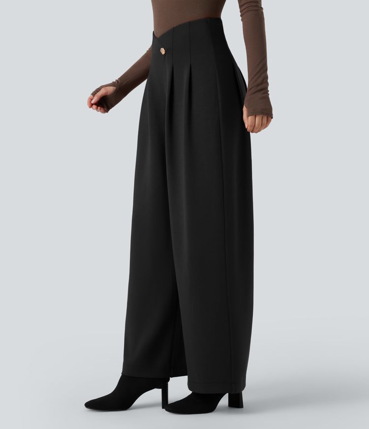 Pantalon tailleur jambes larges croisé taille très haute