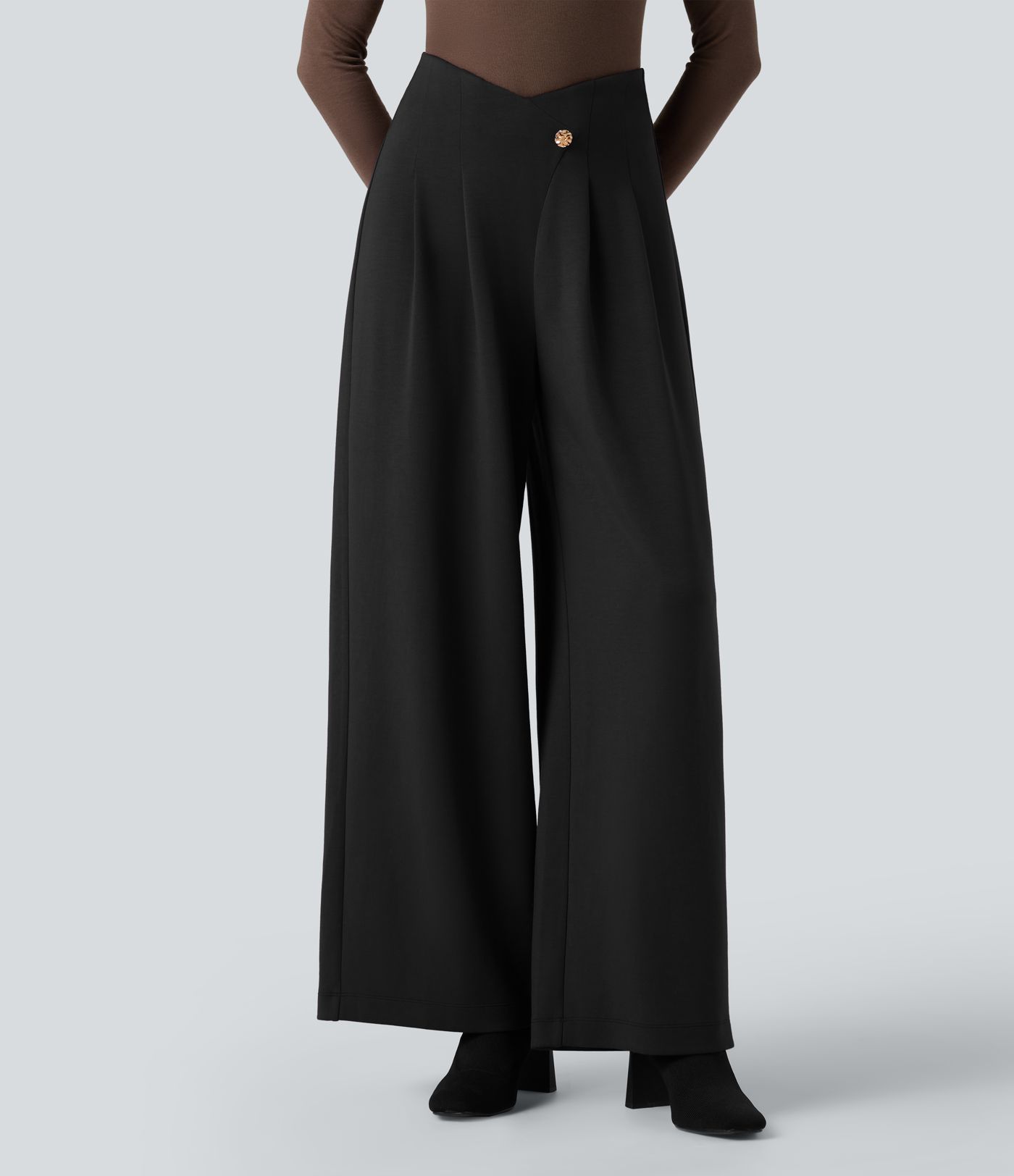 Pantalon tailleur large taille très haute en velours croisé SpacerTek™