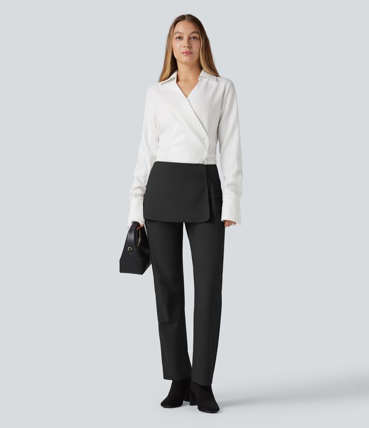 Halara Flex™ Mid Rise Straight Leg Work Skirted Pants with Pockets