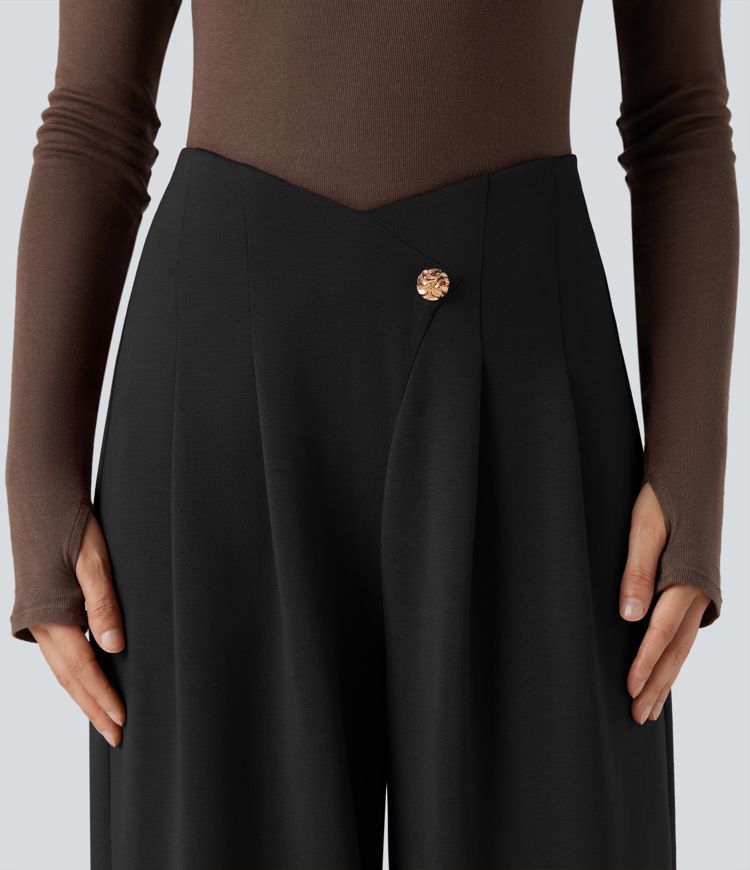 Pantalon tailleur jambes larges croisé taille très haute