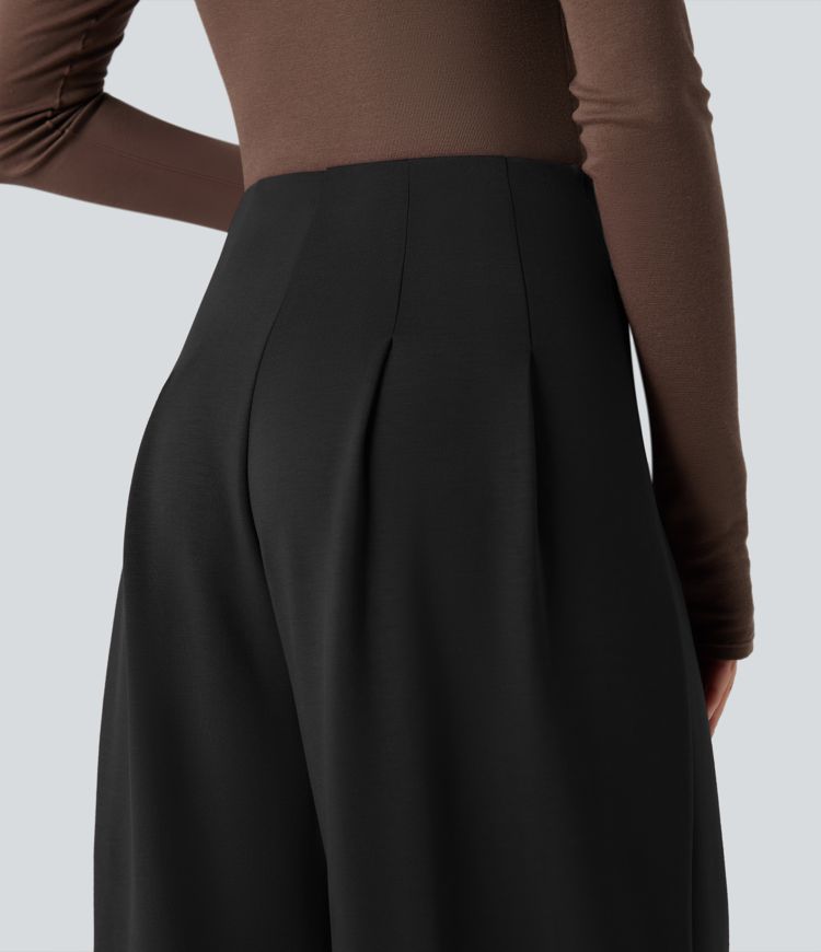 Pantalon tailleur jambes larges croisé taille très haute