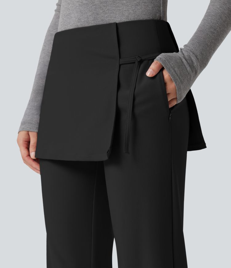 Halara Flex™ Mid Rise Straight Leg Work Skirted Pants with Pockets