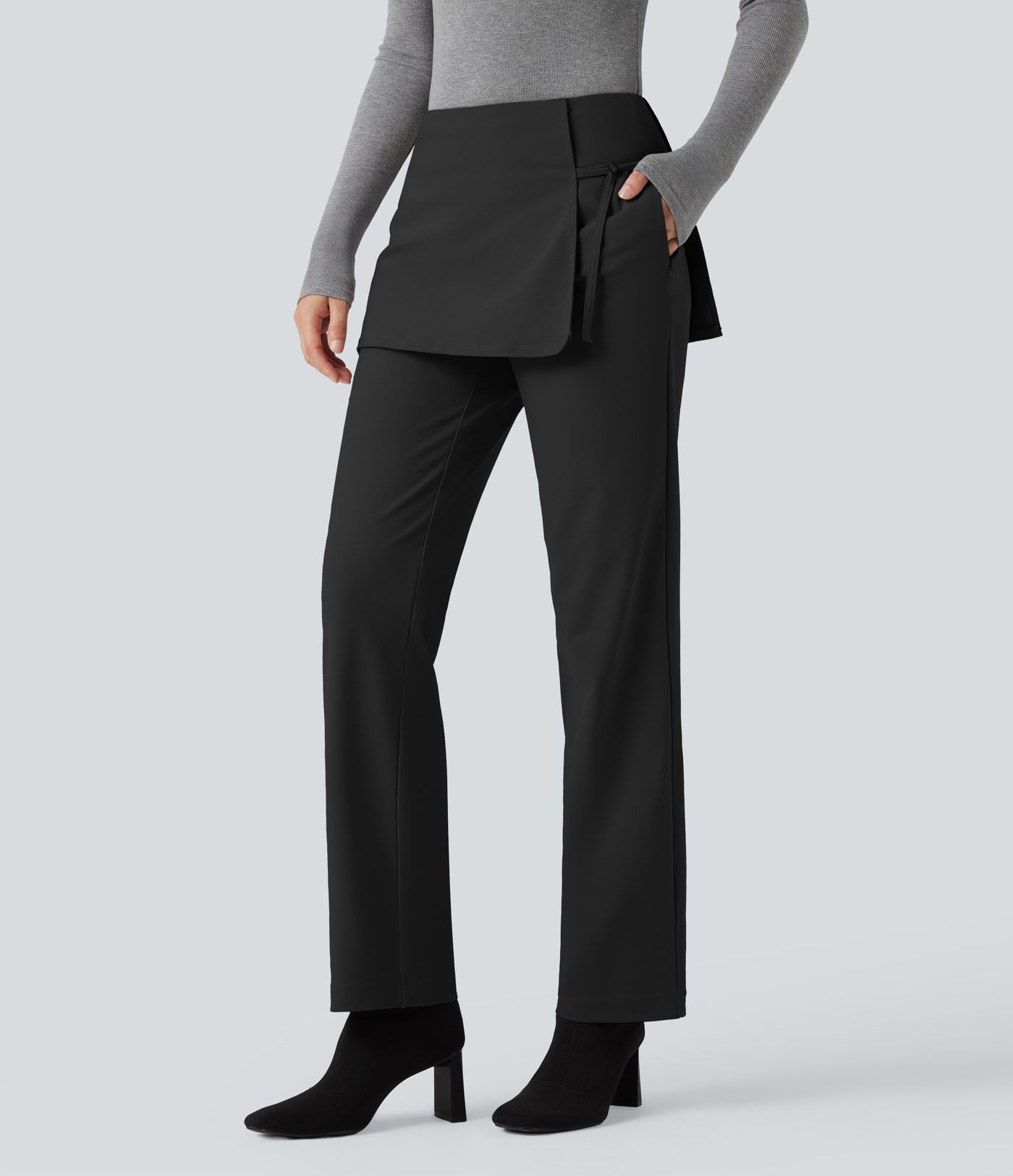 Halara Flex™ Mid Rise Straight Leg Work Skirted Pants with Pockets