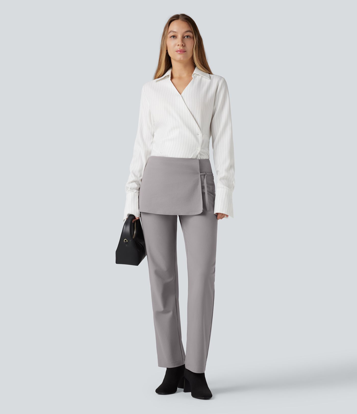 Halara Flex™ Mid Rise Straight Leg Work Skirted Trousers with Pockets