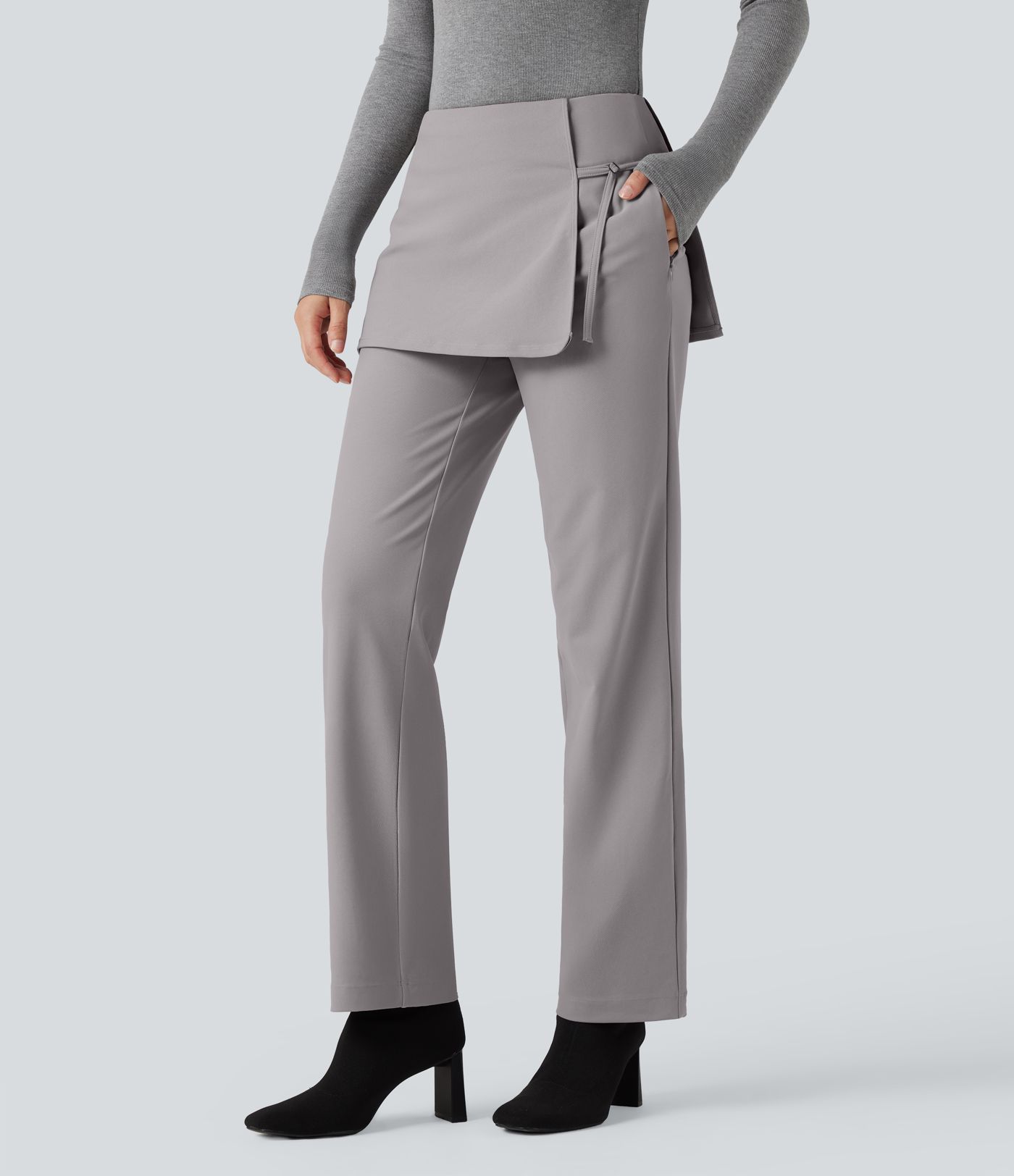 Halara Flex™ Mid Rise Straight Leg Work Skirted Pants with Pockets