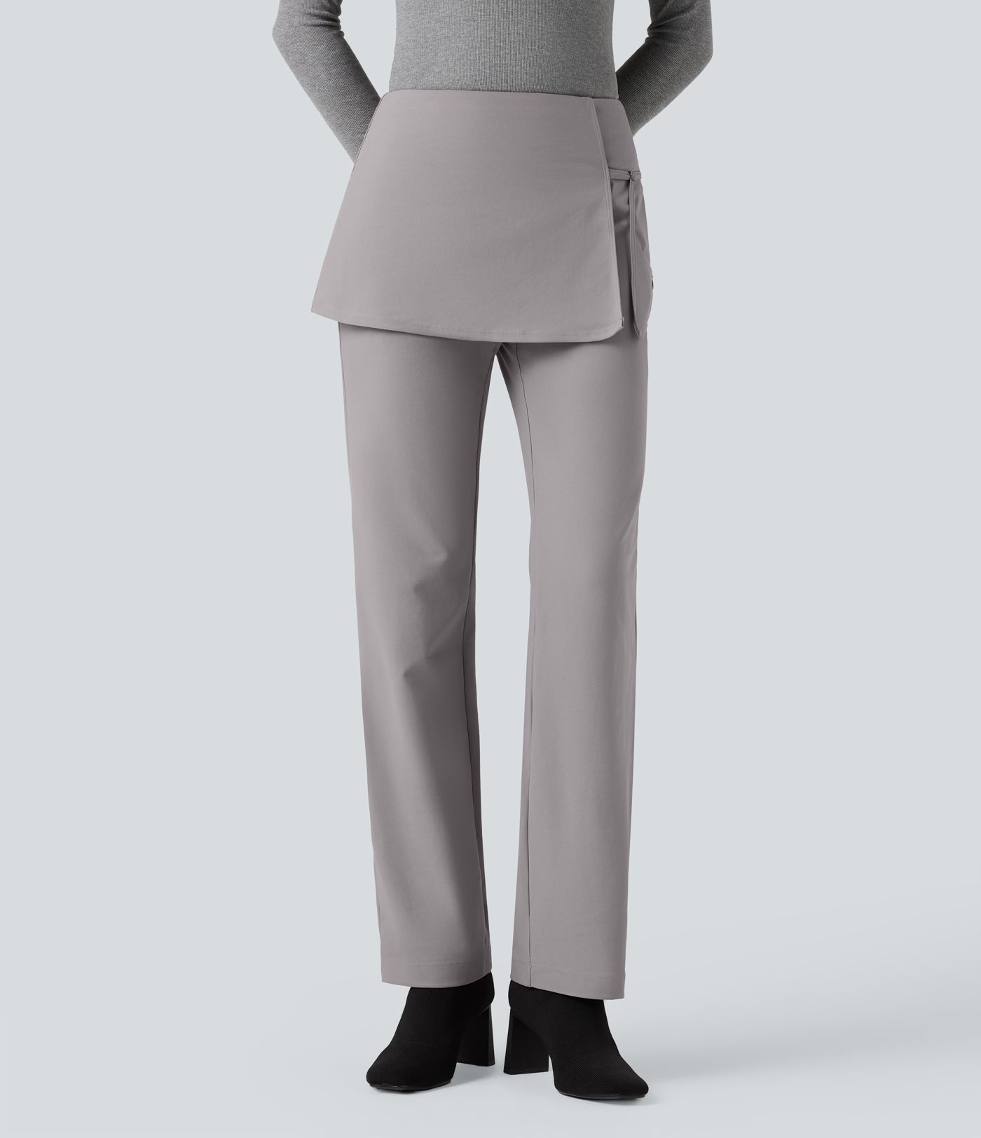 Halara Flex™ Mid Rise Straight Leg Work Skirted Trousers with Pockets