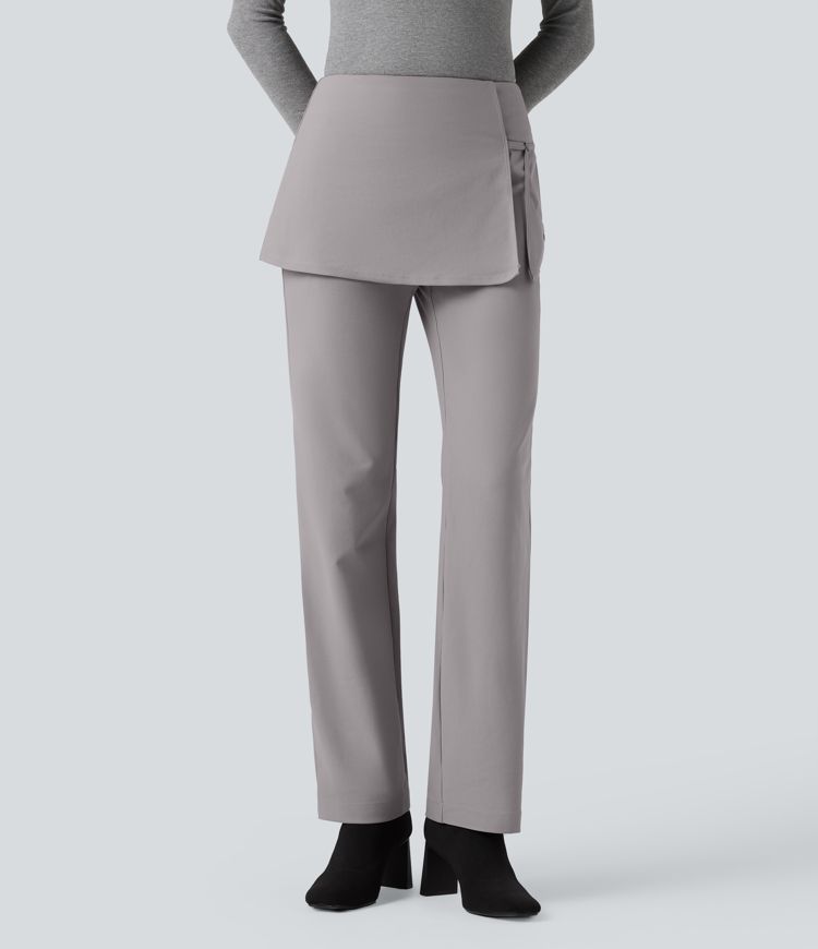 Halara Flex™ Mid Rise Straight Leg Work Skirted Trousers with Pockets