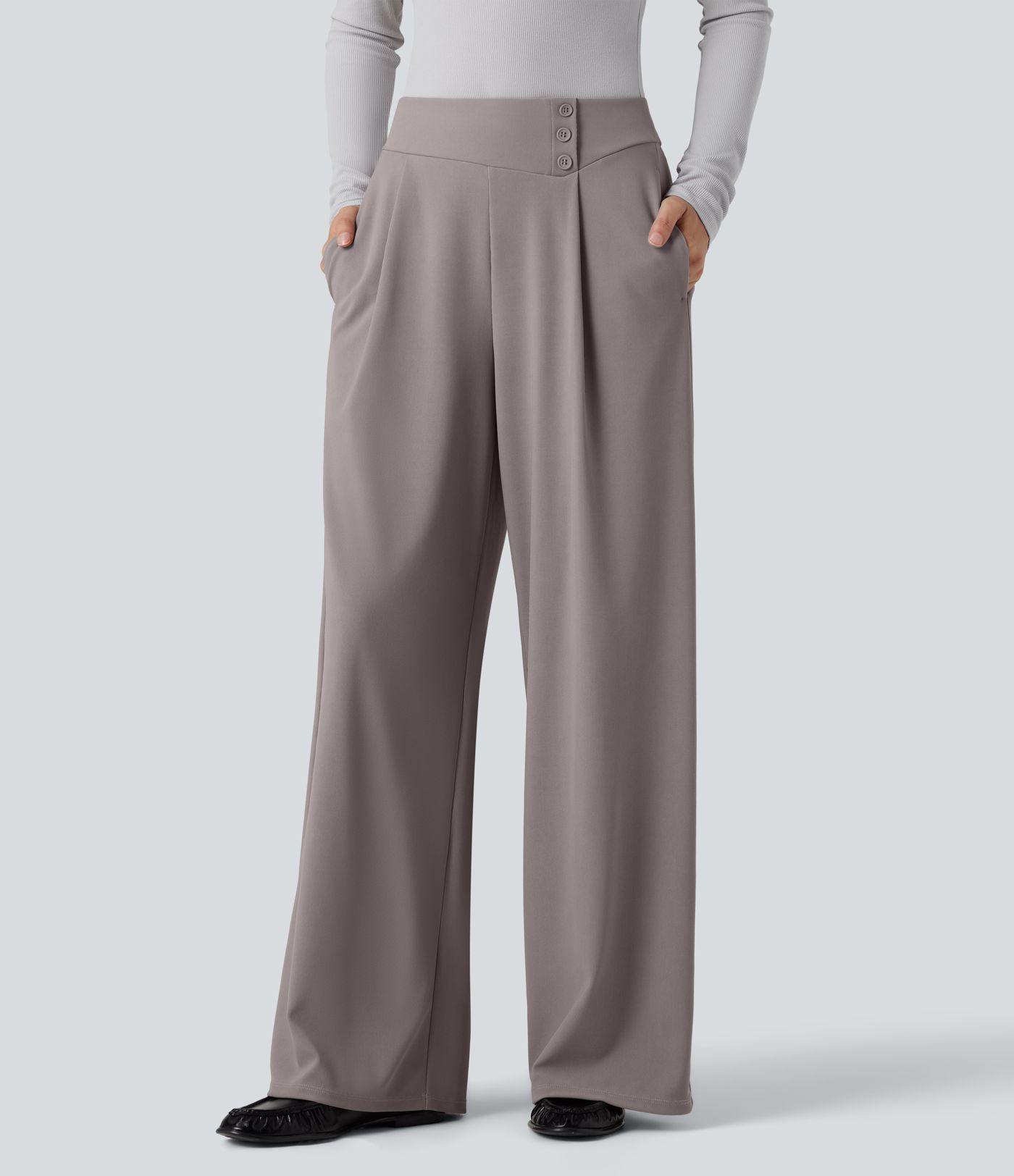 Halara Flex™ - Stoffhose mit hohem Bund, Seitentaschen, Mikrowaffelmuster und weitem Bein