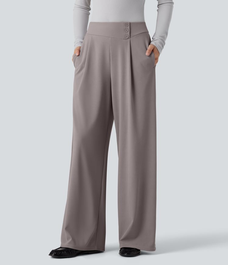 Halara Flex™ High Waisted Wide Leg Micro Waffle Work Trousers with Pockets