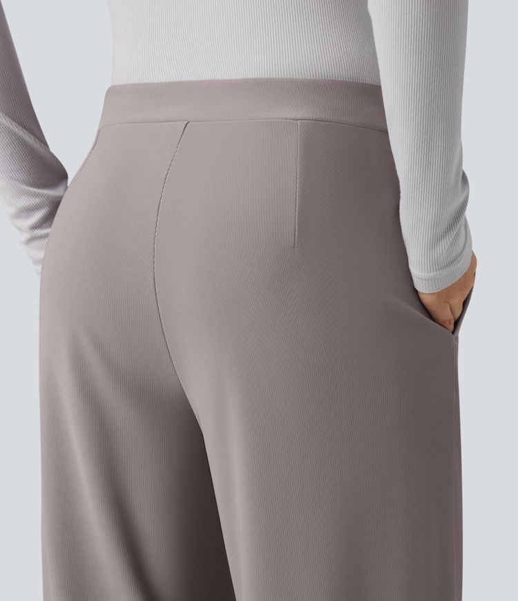 Pantalon tailleur Halara Flex™ jambes larges micro-gaufré taille haute avec poches