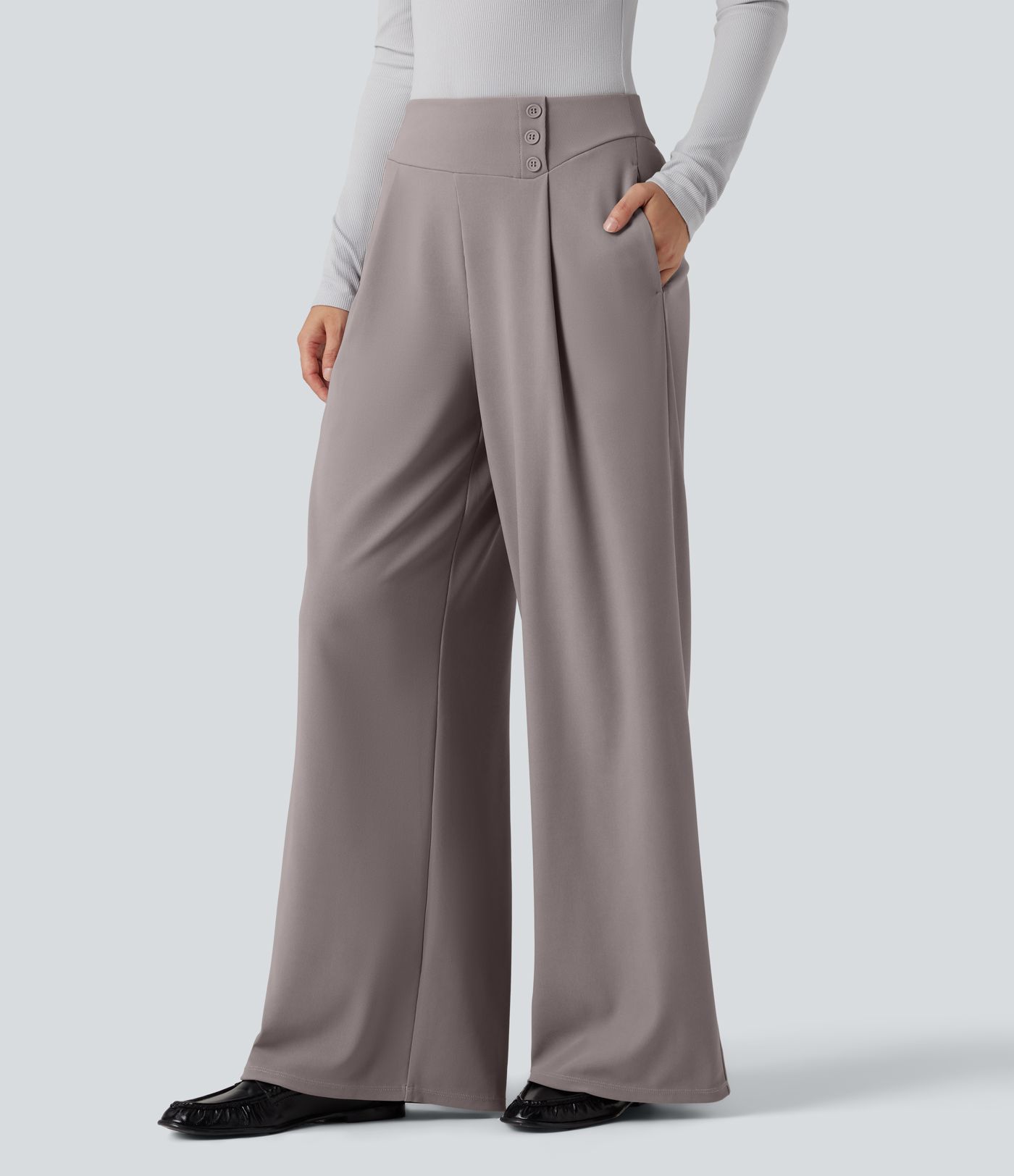 Halara Flex™ - Stoffhose mit hohem Bund, Seitentaschen, Mikrowaffelmuster und weitem Bein