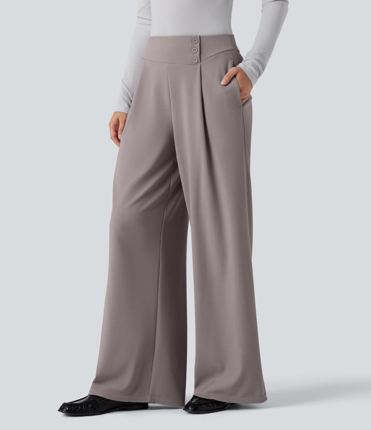 Pantalon tailleur Halara Flex™ jambes larges micro-gaufré taille haute avec poches