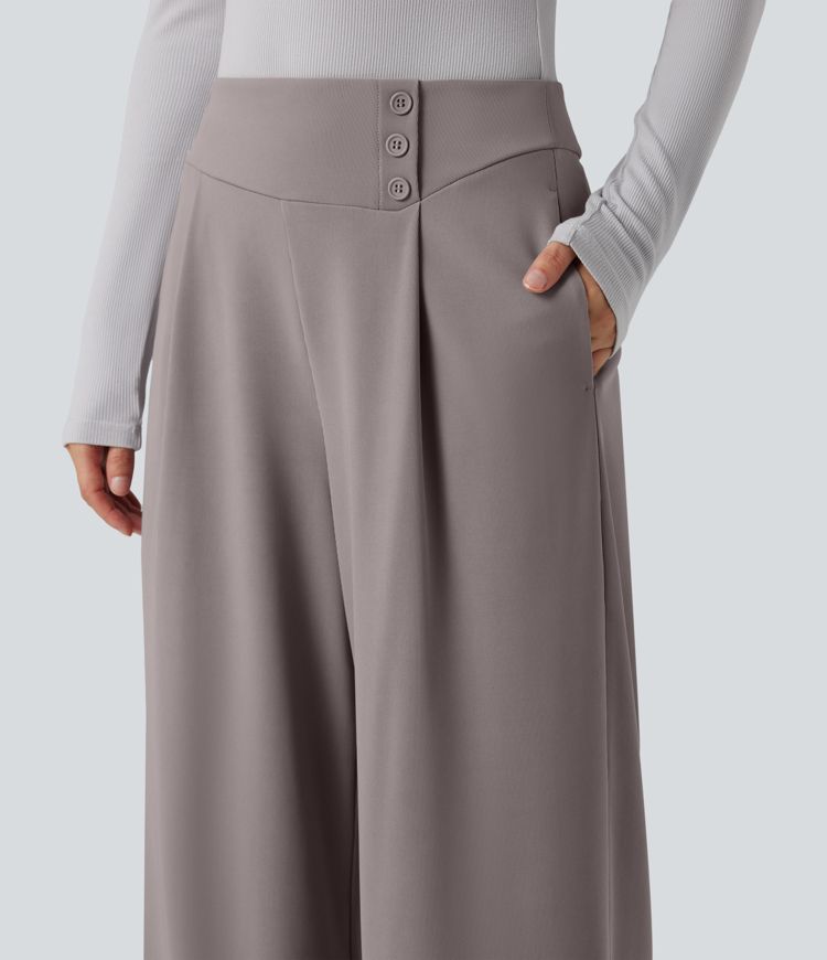 Pantalon tailleur Halara Flex™ jambes larges micro-gaufré taille haute avec poches