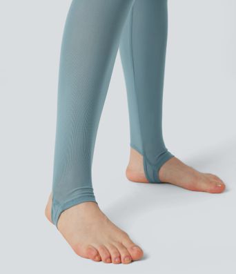 Breezeful™ High Waisted Pleated 2-in-1 Contrast Mesh Quick Dry Dance Stirrup Skirted Leggings with Pockets