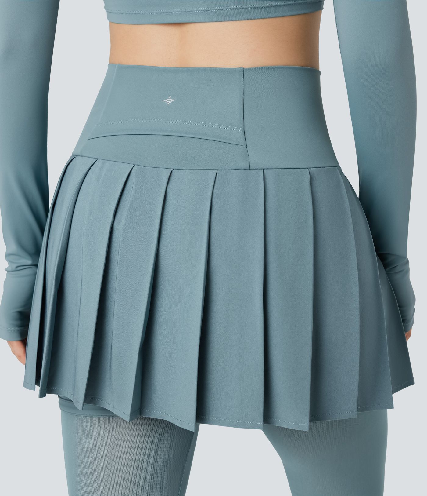 Breezeful™ High Waisted Pleated 2-in-1 Contrast Mesh Quick Dry Dance Stirrup Skirted Leggings with Pockets