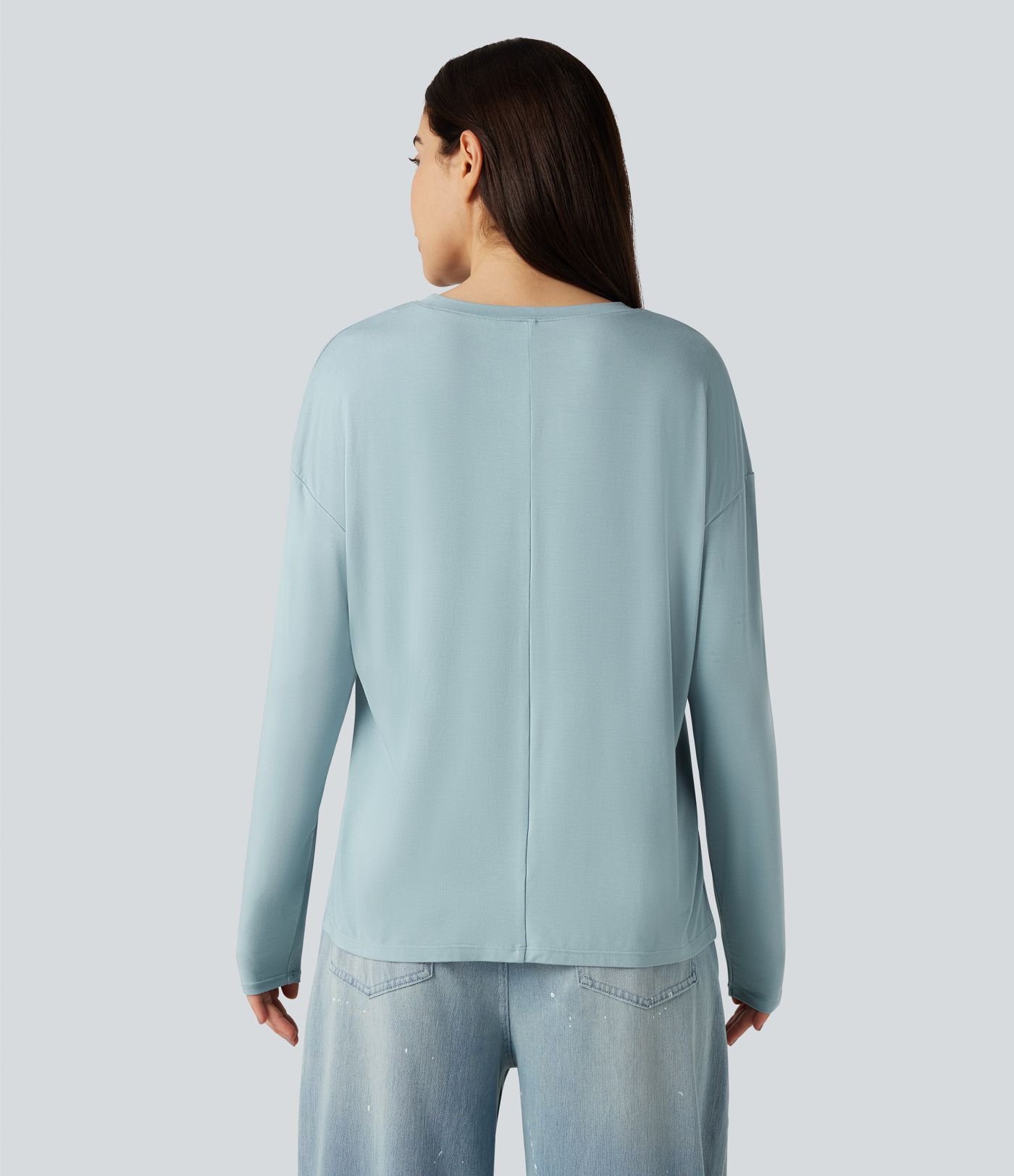 Round Neck Long Sleeve High Low Casual Top