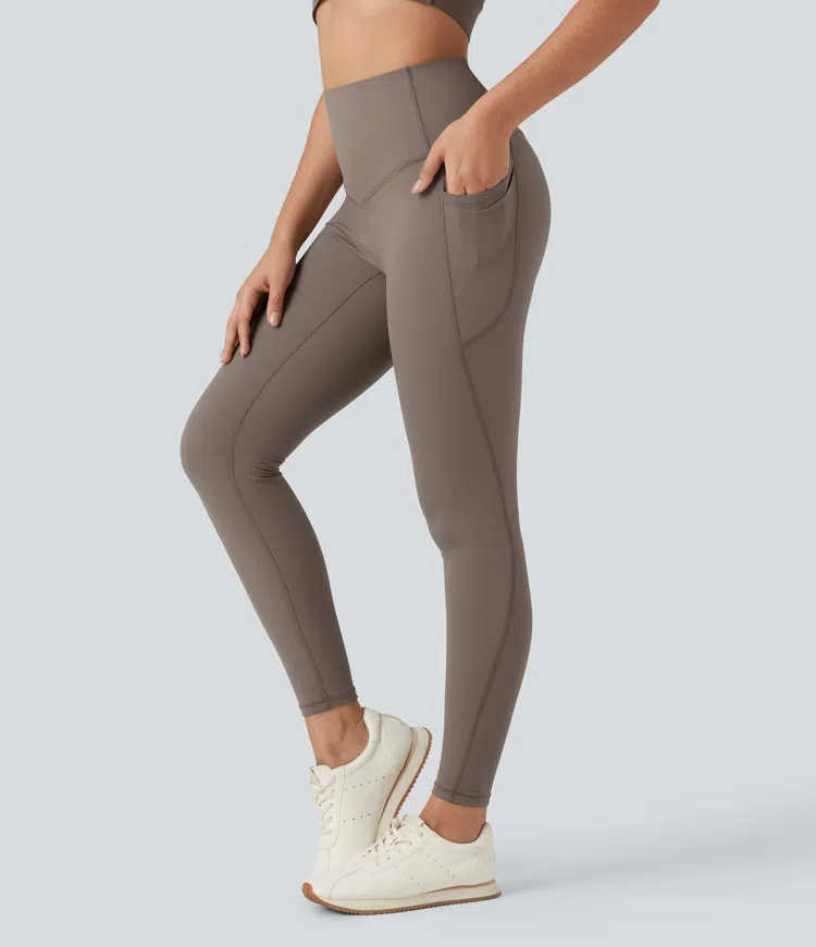 SoCinched leggings de yoga forrados de felpa, de talle alto, con control abdominal y bolsillos