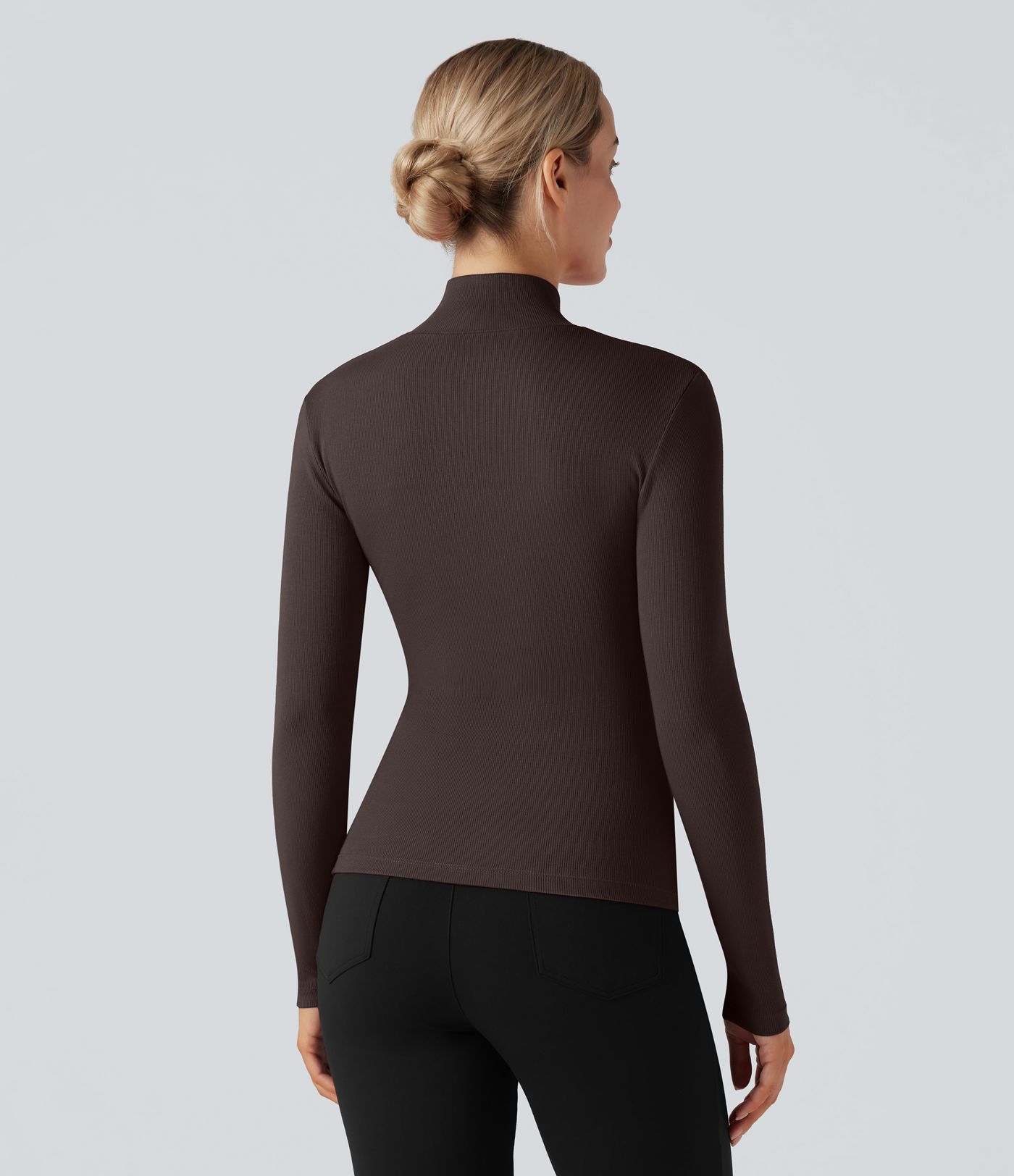 Ribbed Stand Collar Long Sleeve Work T-Shirt