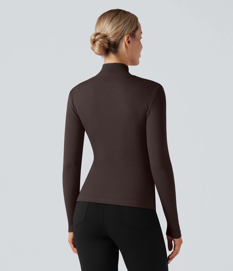 T-shirt tailleur côtelé col montant manches longues